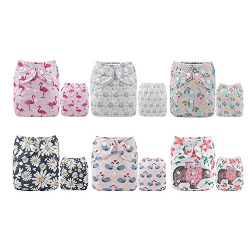 ALVA Cloth Diaper One Size Adjustable Washable Reusable for Baby Girls and Boys 6 Pack with 12 Inserts 6DM61