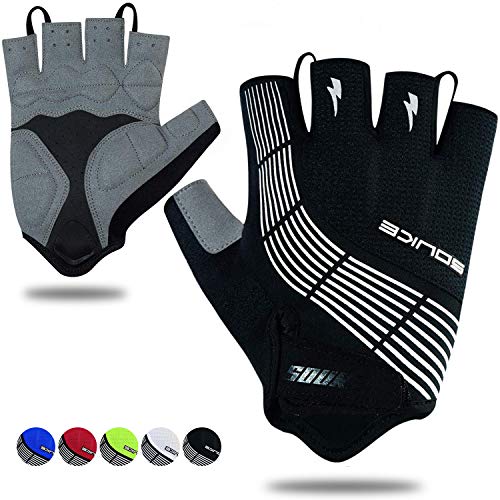 Souke Sports Cycling Bike Gloves Padded Half Finger Bicycle Gloves Shock-Absorbing Anti-Slip Breathable MTB Road Biking Gloves for Men/Women Black Large