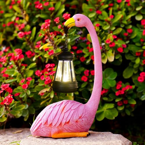 Nacome Flamingo Statues for Garden Yard Decor: Pink Flamingo with Solar Lantern Sculptures & Statues Clearance Lawn Ornaments Art for Home/Patio/Balcony/Front – Unique Gifts for Grandma/Mom/Mother