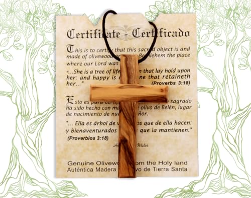 Wooden Cross Necklace, Christian gift, Faith Cross Pendant for the church and home Car Rearview Mirror Pendant, Olive wood from Bethlehem, Certificate of Origin, size 2.7' x 1.8'