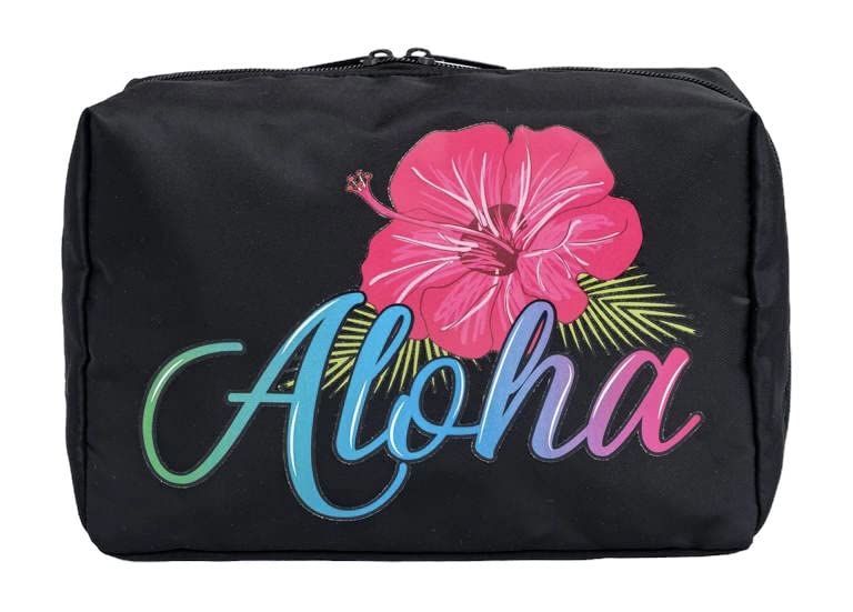 Aloha Designs ALOHA Cosmetic Bag for Women Roomy Makeup Bag Travel Splash-proof Toiletry Bag Accessories Organizer and Bikini Pouch. Aloha Water-resistant Beach Bag Pouch. Plus 1 Aloha Decal (Black)