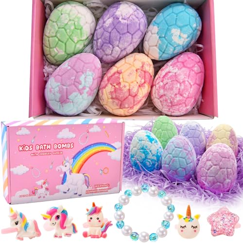 Easter Basket Stuffers for Girls Easter Gifts Unicorn Easter Eggs Easter Bath Bombs with Surprise Inside Toddler Easter Toys Filler Jewelry Princess Bubble Bath Birthday Gift for 3 4 5 6 Year Old Girl