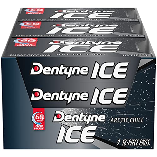 Dentyne Ice Arctic Chill Sugar Free Gum, 16 Count (Pack of 9) (144 Total Pieces)