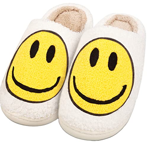 Smile Face Slippers for Women and Men, Retro Comfy Warm Soft Fuzzy Plush Slip-On House Shoes Funny Cute Happy Smile Home Winter Warmies Pillow Cloud Memory Foam Fluffy Slipper for Indoor & Outdoor,