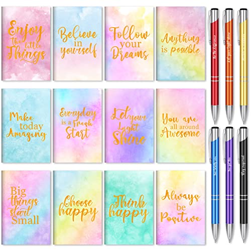 Geyee 24 Pcs Mini Motivational Pens Inspirational Notepads Bulk Appreciation Gifts Small Journals Funny Ballpoint Pen Set for Student School Prizes Men Women Office Travel Party Favors(Cute)