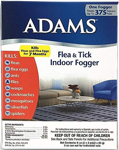 Adams Flea & Tick Indoor Fogger | 2 x 3 oz Cans | Kills Fleas, Flea Eggs, Ants, Flies, Cockroaches, Mosquitoes, Spiders, Silverfish| Each Fogger Treats Up to 375 Square Feet | 6 oz Total