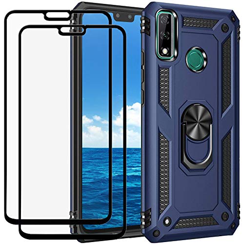 DuoLide for Huawei Y8S Case with Tempered Glass Screen Protector [2 Pack], Hybrid Heavy Duty Dual Layer Anti-Scratch Shockproof Kickstand Case Cover, Blue