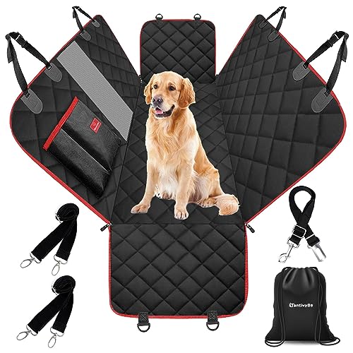 TantivyBo Dog Car Seat Cover, Durable Zipper Design Dog Car Hammock w/Mesh Window, Scratch-Proof & Waterproof - Pet Seat Cover for Cars Back Seat, Dog Seat Cover for Cars, SUVs & Trucks