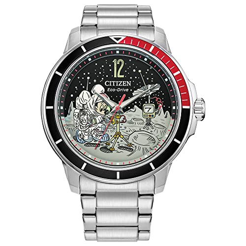 Citizen Eco-Drive Men's Mickey Astronaut Stainless Steel Watch, Red and Black Bezel, (Model: AW1709-54W)