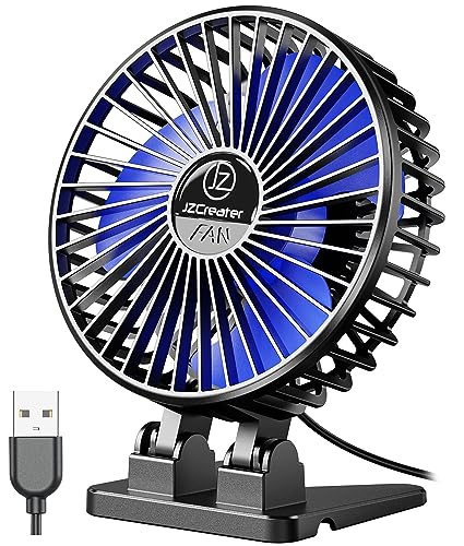 JZCreater USB Desk Fan, Mini Fan Portable, 3 Speeds Desktop Table Cooling Fan, Plug in Power Fan, Rotation Strong Wind, Quiet Personal Small Fan for Home Desktop Office Travel Bedroom, Black Blue