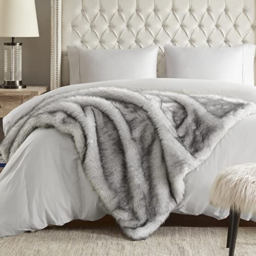 Hyde Lane Ultra Long Pile Faux Fur Throw Blanket, Luxury Fluffy Wolf Grey with Black Tipped Blankets for Home Decor, Oversized Fuzzy Plush Animal Coat Color Throws As a Gift, Direwolf, 60x80