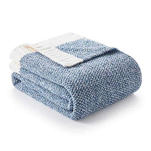 Snuggle Sac Soft Throw Blanket Fluffy Warm Throws for Couch, Reversible Super Cozy Blankets Fuzzy Plush Lightweight Throw Blankets for Sofa, Bed, Living Room, Heather Blue, 50 x 60 inch