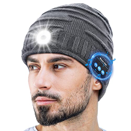 ZOOI Gifts for Men Bluetooth Beanie Hat with Light, Mens Gifts Cool Gadgets, Gifts for Him, Dad, Women, Son, Husband, Boyfriend Grey