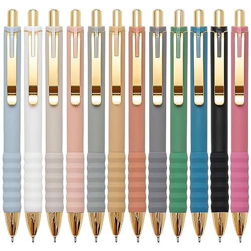 Aisibeiger Ballpoint Pens Black Ink Ball Point Pen with Super Soft Grip Medium Point 1.0mm Office Pens (Gold 12-count)