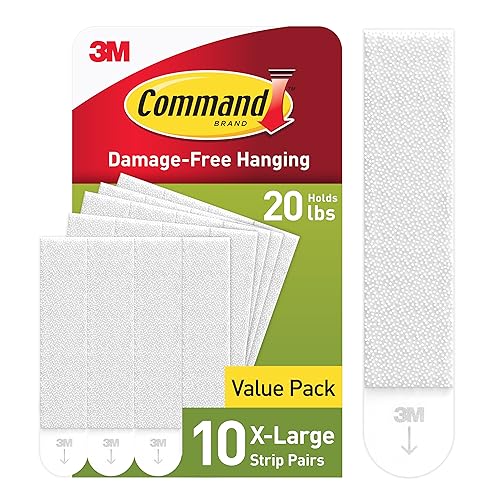 Command 20 Lb XL Heavyweight Picture Hanging Strips, Damage Free Hanging Picture Hangers, Heavy Duty Wall Hanging Strips for Living Spaces, 10 White Adhesive Strip Pairs