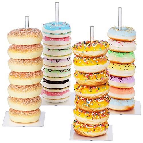 Donut Stand Acrylic 4 Pack, Clear Bagel Holder Stand, Donut Tower Stand, Donut Display Stand for Dessert Table, Doughnut Holder for Birthday, Wedding, Baby Shower, Christmas, Party