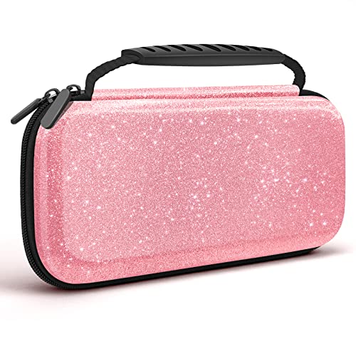 homicozy Glitter Carrying Case for Nintendo Switch & Switch OLED Console,Pink Hard Travel Case Shell Pouch for Nintendo Switch Console & Accessories,Protective Case Compatible with Nintendo for Girls