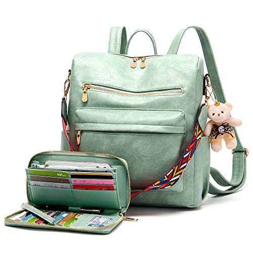 Soperwillton Women Backpack Purse Multipurpose Design Handbags Shoulder Bag PU Leather Travel bag Backpack Set 2pcs