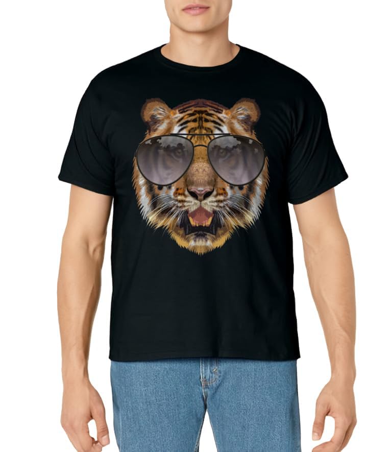 Funny Tiger Design For Men Women Kids Cat with Glasses Lover T-Shirt