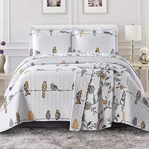 Royal Hotel Bedding Ayat Birds Oversized Coverlet Set, Luxury Printed Design Quilt, Bedspread Set - Filled Quilts - Fits Pillow top Mattresses - 2PC Set - Twin/Twin-Extra-Long Size