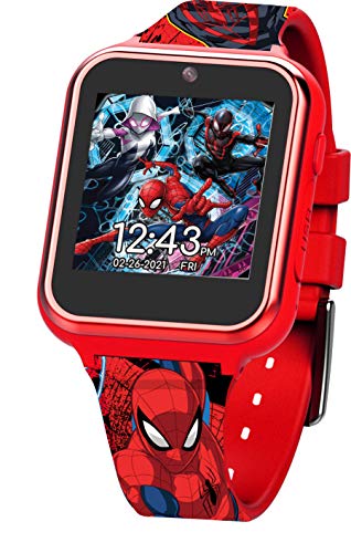 Accutime Kids Marvel Spider-Man Red Educational Touchscreen Smart Watch Toy for Boys, Girls, Toddlers - Selfie Cam, Learning Games, Alarm, Calculator, Pedometer, and More (Model: SPD4667AZ)