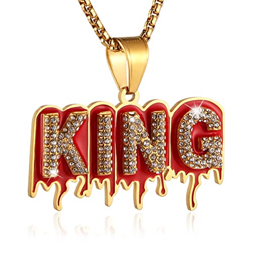 AsAlways Hip Hop King CZ Pendant Fashion Rapper Jewelry Rock Iced Out Shiny Stainless Steel Necklace for Men and Women