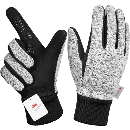 MOREOK Winter Gloves -10°F 3M Thinsulate Warm Gloves Bike Gloves Cycling Gloves for Driving/Cycling/Running/Hiking-Gray-L