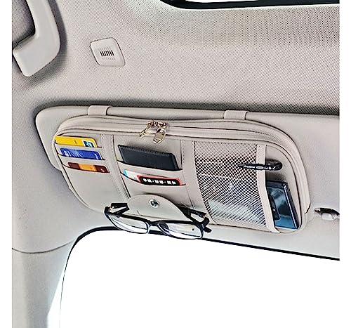Da by Car Sun Visor Organizer Auto Car Visor Pocket and Interior Accessories Car Truck Visor Storage Pouch Holder with Multi-Pocket Net Zippers (Cream Grey)