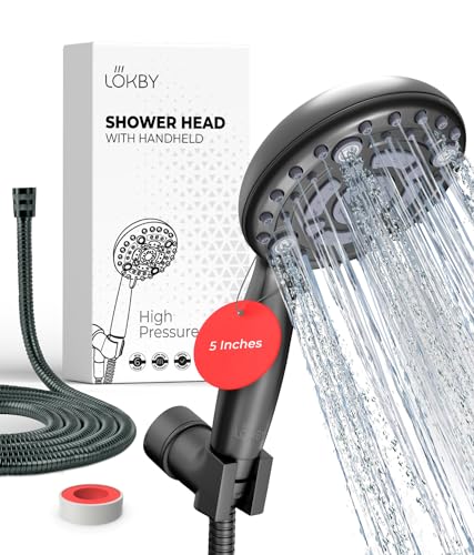 LOKBY - CSA US Tested & Certified - High Pressure Shower Head with Handheld - Water Saving Detachable Rain Shower Head Set - 6-Mode with Removable Hand Held and 59' Hose, 1-Min No Tool Install, Black