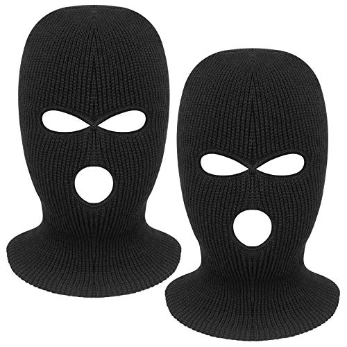 Tmflexe 2 Pack 3-Hole Full Face Mask Cover Ski Mask Winter Balaclava Cap Knitted Face Cover for Winter Outdoor Sports (Black)