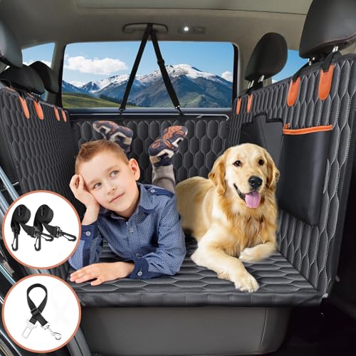 Chumajor Back Seat Extender for Dogs-Supports 330lb,Waterproof Dog Car Seat Cover Hard Bottom-Detachable,600D Heavy Duty Scratch Proof Nonslip Soft,Dog Hammock for Car,SUVs