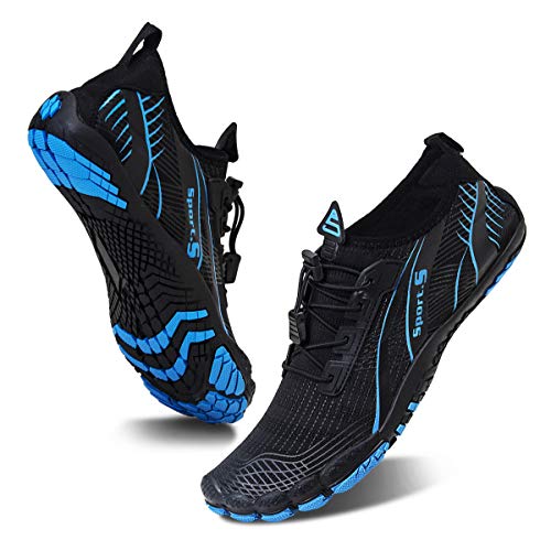 WateLves Water Shoes for Men Women Barefoot Quick-Dry Aqua Sock Outdoor Athletic Sport Shoes Kayaking Boating Hiking Surfing Walking (M-Black/Blue, 44)