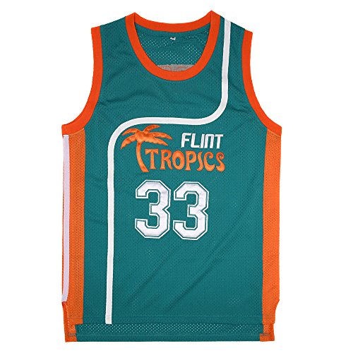 BOROLIN Mens Basketball Jersey #33 Jackie Moon Flint Tropics 90s Movie Shirts (Green, Large)