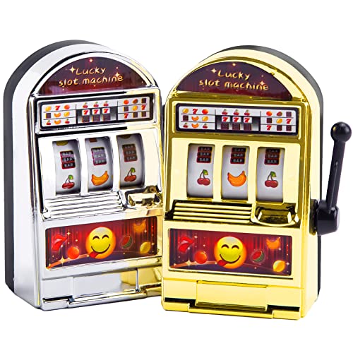 BigOtters Mini Slot Machine Toy, 2PCS Mini Lucky Slot Machine Bank for Creative Festival Birthday Cake Decor Casino Las Vegas Night Theme Party Decorations