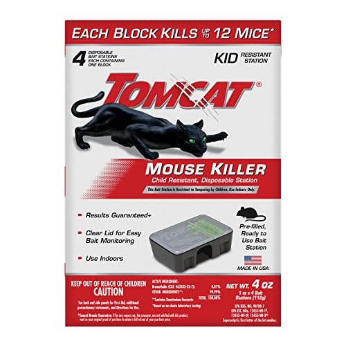 Tomcat Mouse Killer Child Resistant, Disposable Station, 4 Pre-Filled Ready-To-Use Bait Stations