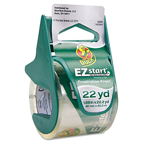 Duck Brand 393185 1.88 Inch by 22.2 Yard EZ Start Carton Sealing Tape with Dispenser, Clear