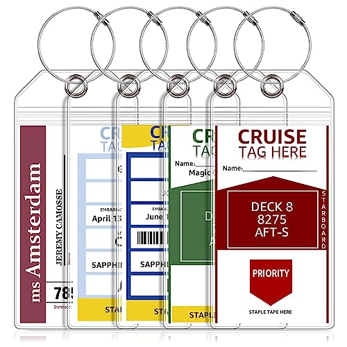 5 Pack Cruise Luggage Tag Holders for Carnival, NCL, Princess, MSC Cruise Ships, Clear Cruise Tags Holders with Zip Seal by FUNMCAN, Wide Waterproof Cruise Essentials Cruise Accessories Must Haves