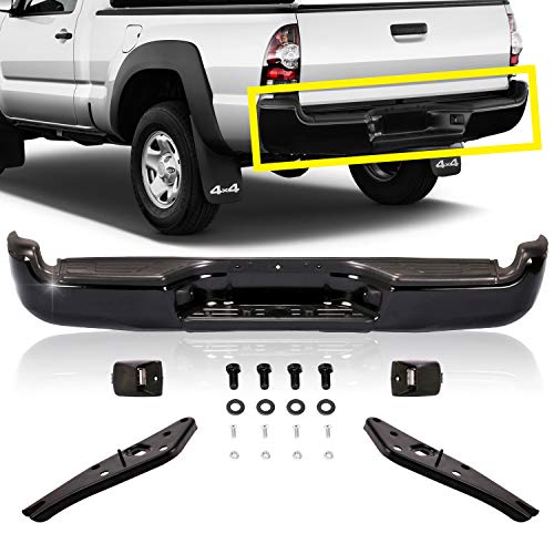 Titanium Plus Autoparts black Rear Step Bumper Assembly with Pull Bar/Center Top Pad/End Bracket/License Lamp Compatible for 05-15 TOYOTA Tacoma TO1103114