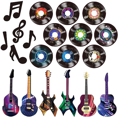 40 Pcs Music Party Decorations Musical Notes Rock and Roll Record Cutouts Silhouettes Guitar Party Favor Cutouts 50s 80s Theme Party Baby Shower School Bulletin Board Craft Decoration