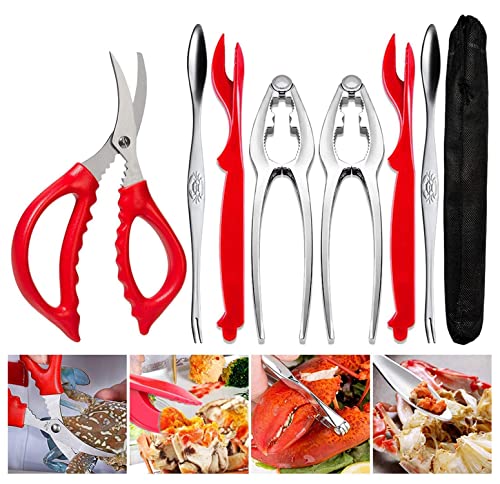 Crab Leg Crackers and Tools - Lobster Crackers and Picks Set Shellfish Crab Claw Cracker Stainless Steel Seafood Crackers & Forks - lobster tools for eating