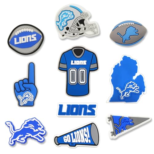 Zomanon Football Shoe Charm Sport Accessories Decoration - Rugby Team Charms for Clog，Football PVC Accessory for Bracelet Wristband，Football Sport Shoe Charms Party Gifts for Men Boys (Lions)