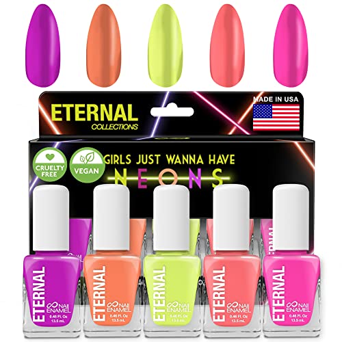 Eternal Neon Nail Polish Set for Women (GIRLS JUST WANNA HAVE NEONS) - Nail Polish Set for Girls - Lasting & Quick Dry Fingernail Polish Kit for Home DIY Mani Pedi - Made in USA, 13.5mL (Set of 5)