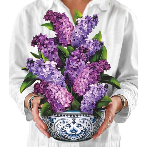 Freshcut Paper Pop Up Cards, Garden Lilacs, 12 Inch Life Sized Forever Flower Bouquet 3D Popup Greeting Cards, Mother's Day Gifts, Birthday Gift Cards, Gifts for Her with Note Card & Envelope