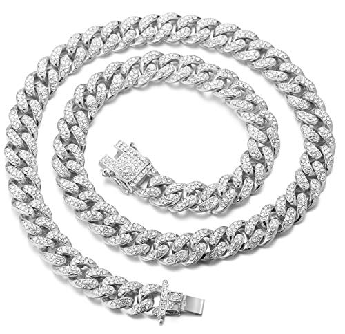 Halukakah Gold Chains for Boys - TYCOON JUNIOR - Kid's 14MM Diamond Cuban Link Chain,Platinum White Gold Plated Necklace 16',Prong Set Lab Diamonds,Fits Ages 8-16 Y/O. Comes with Giftbox