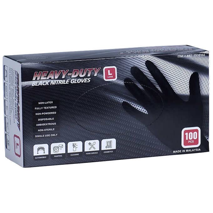 Heavy Duty Black Nitrile Gloves 100 Pcs Large