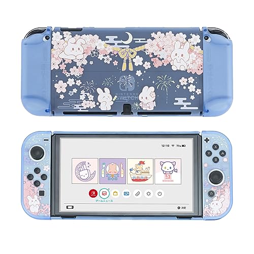 GeekShare Hard Shell Protective Case for Switch OLED Model Cute Rabbit Slim Cover Case Compatible with Nintendo Switch OLED and Joy Con - Hanabi Bunny