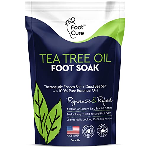 Tea Tree Oil Foot Soak with Epsom Salt - For Toenail Repair, Athletes Foot, Softens Calluses, Soothes Sore & Tired Feet, Nail Discoloration, odor Scent, Spa Pedicure Care - Made in USA 16 oz