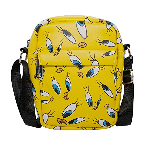 Looney Tunes Bag, Cross Body, with Looney Tunes Tweety Expressions Scattered, Yellow, Vegan Leather 8.0' x 6.5'