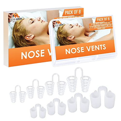 Nose Vent Sinus Relief Dilator (Pack of 8 Various Sizes) - A Simple Solution for Nasal Snorers - Reusable Snoring Device to Enjoy a Peaceful Night's Sleep - by Mobi Lock