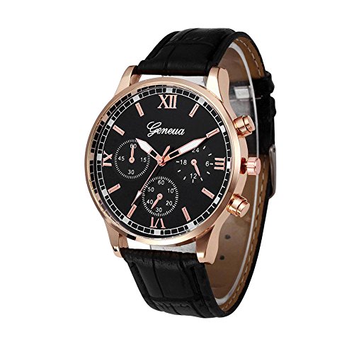 Bokeley Watch Retro Design Leather Band Quartz Sport Wrist Watch Men (Black)